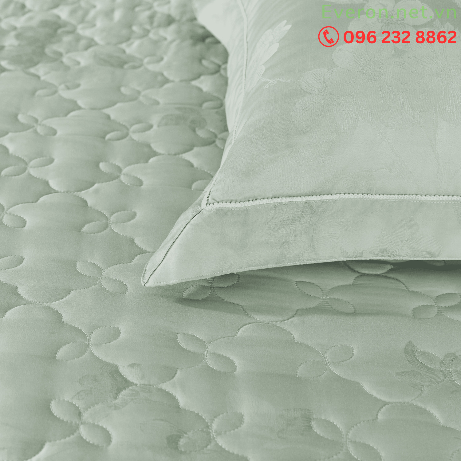 Bộ chăn ga Everon ESTJ 26009 màu xanh bạc dệt hoa hồng nổi