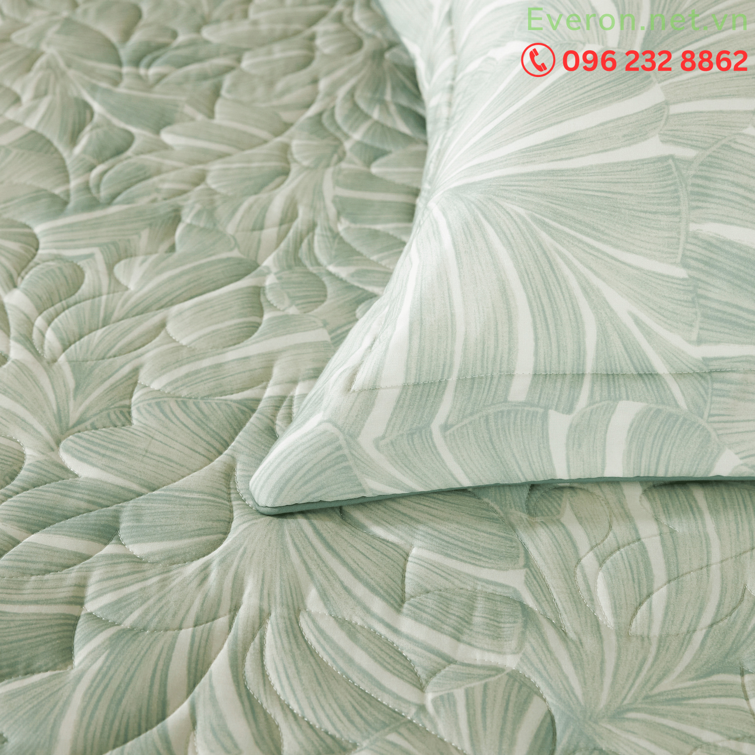 Bộ chăn ga Everon EPT 26015 họa tiết lá Monstera nhiệt đới.
